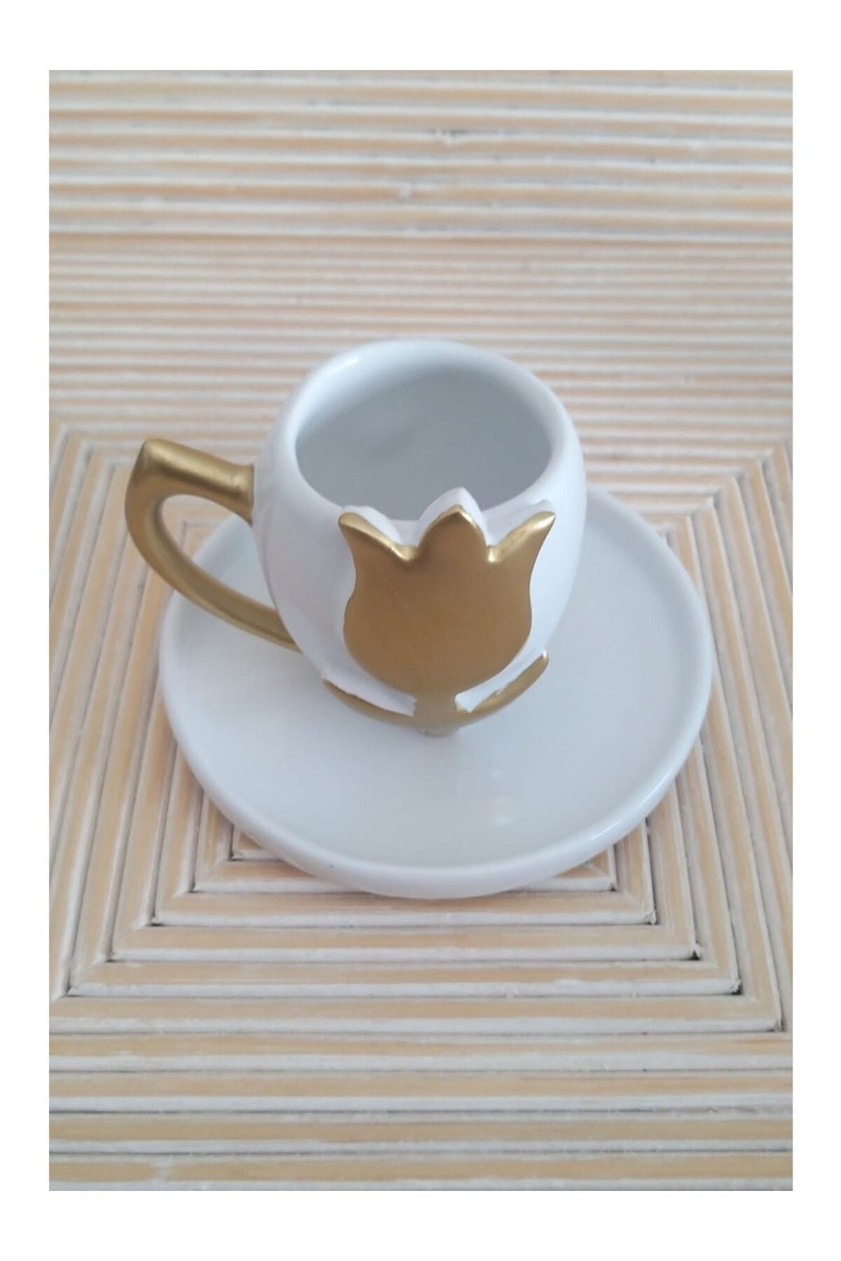 Seramik Gold Lale Desenli Kahve Fincanı BVAC00017